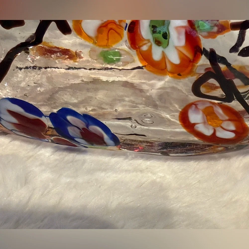 Hand blown Murano style glass purse/bowl with Millefiori design